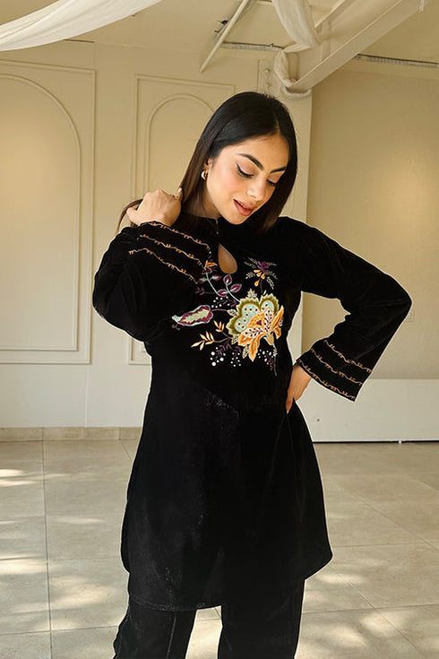 Black Velvet Embroidered Fusion Set